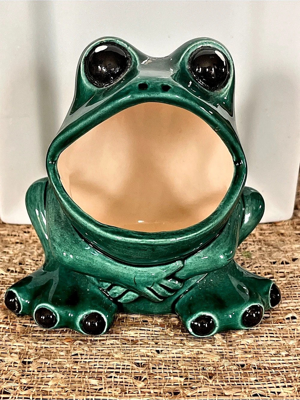 Vintage Green Frog Ceramic Sponge Holder Trinket Decor